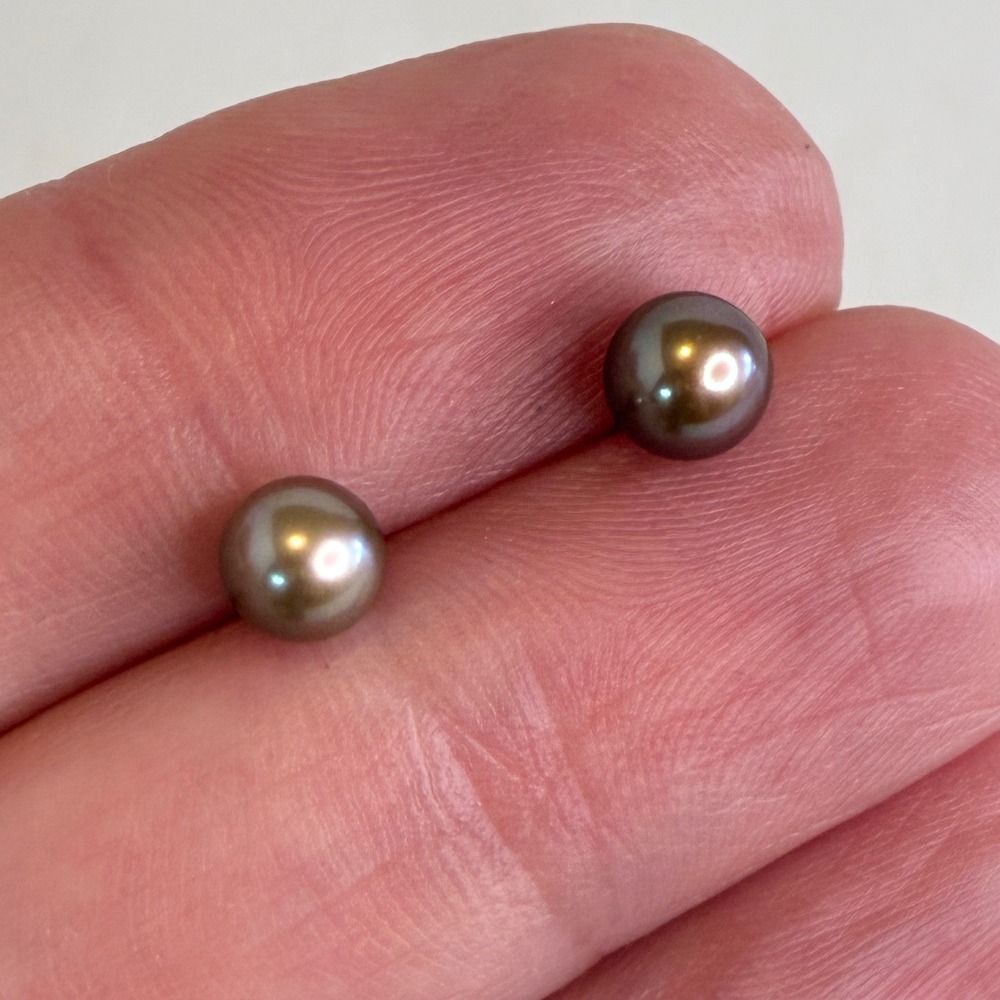 Vintage Black Pearl Stud Earrings Iridescent Round 5mm Post Jewelry